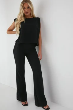 Two Piece Sets|Two Piece Sets^Nasty Gal Ribbed Boxy Side Split Top & Flare Trouser Lounge Set |