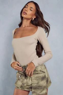 Tops^Nasty Gal Ribbed Square Neck Bodysuit |