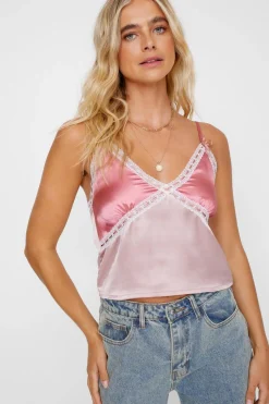Tops^Nasty Gal Ribbon Trim Satin Cami Top |