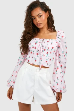 Tops^Nasty Gal Rose Printed Tie Detail Corset |