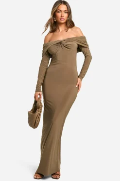 Dresses^Nasty Gal Ruched Twist Detail Bardot Maxi Dress |