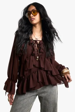 Tops^Nasty Gal Ruffle Tie Front Blouse |
