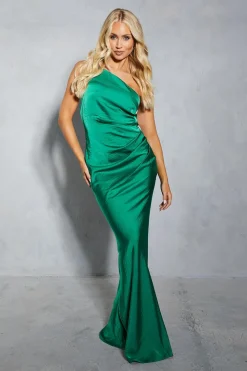 Dresses^Nasty Gal Satin Asymmetric Strap Pleated Waist Low Back Maxi Dress |