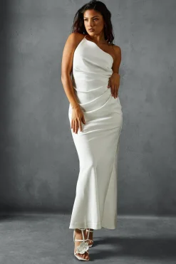 Dresses^Nasty Gal Satin Asymmetric Strap Pleated Waist Low Back Maxi Dress |