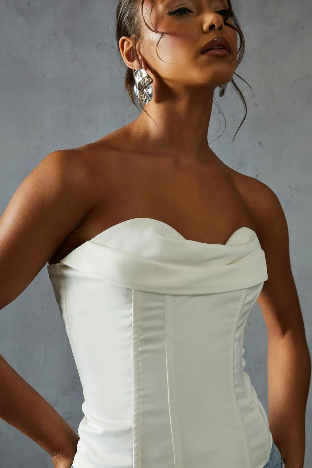 Tops^Nasty Gal Satin Bandeau Draped Corset Top |