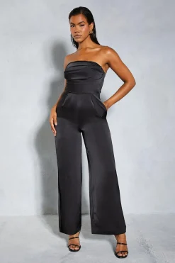 Jumpsuits|Jumpsuits^Nasty Gal Satin Bandeau Ruched Bust Straight Leg Jumpsuit |
