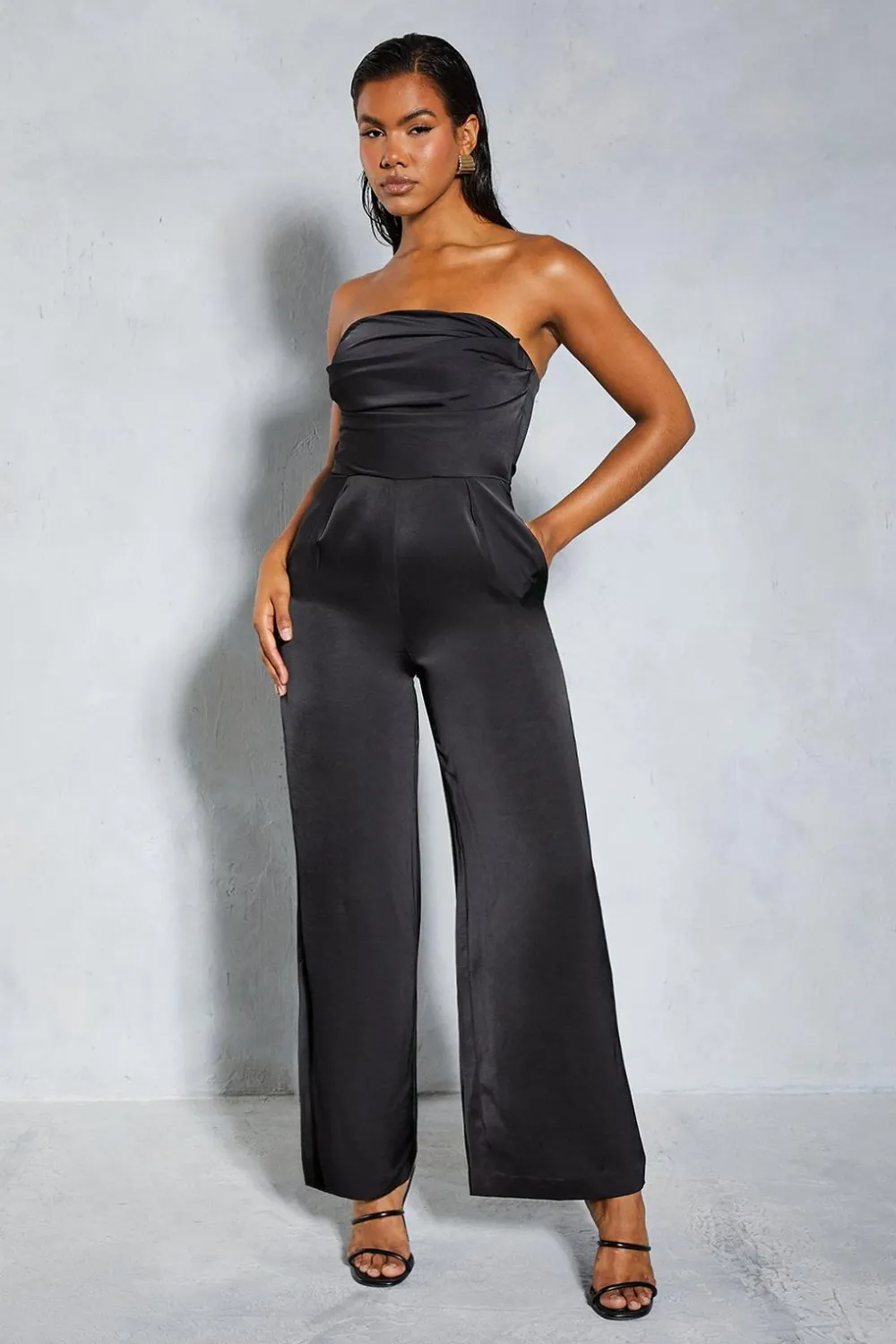 Jumpsuits|Jumpsuits^Nasty Gal Satin Bandeau Ruched Bust Straight Leg Jumpsuit |