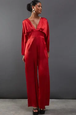 Jumpsuits|Jumpsuits^Nasty Gal Satin Batwing Wide Leg Jumpsuit |