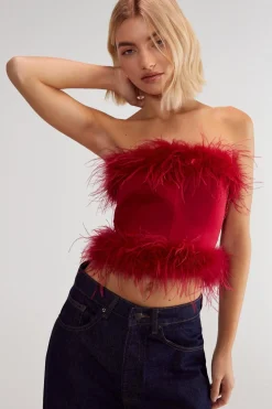 Corset Tops|Tops^Nasty Gal Satin Boned Feather Corset |