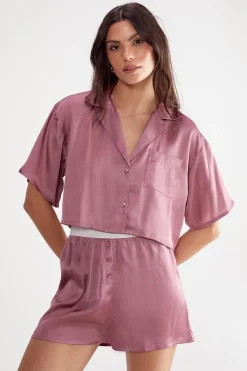 Sleepwear^Nasty Gal Satin Boxy Shirt And Boxer Short Pajama |