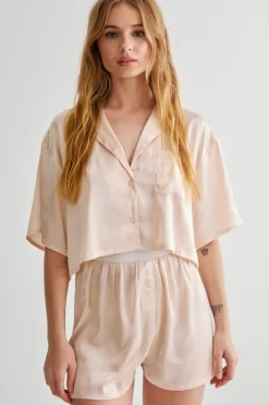 Sleepwear^Nasty Gal Satin Boxy Shirt And Boxer Short Pajama |