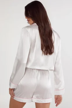 Sleepwear^Nasty Gal Satin Contrast Pipping Tie Front Shirt And Pajama Shorts Set |