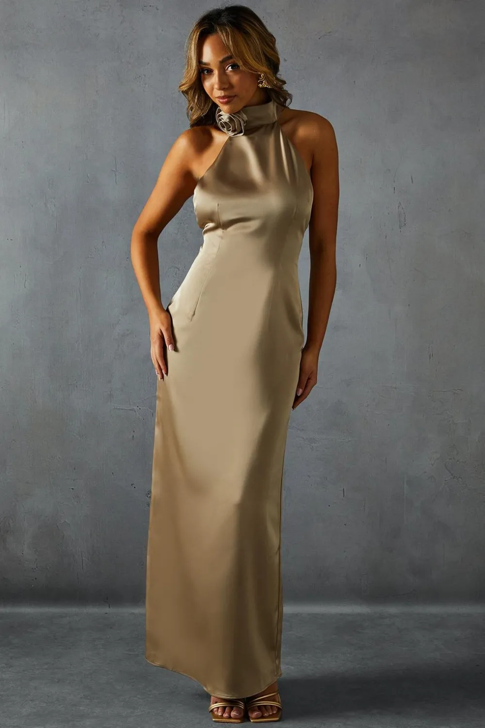 Dresses^Nasty Gal Satin Corsage Halterneck Low Back Maxi Dress |