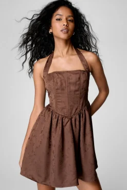 Party Outfits|Mini Dresses^Nasty Gal Satin Floral Jacquard Halter Neck Boned Corset Mini Dress |