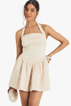 Dresses^Nasty Gal Satin Halterneck Drop Waist Volume Mini Dress |