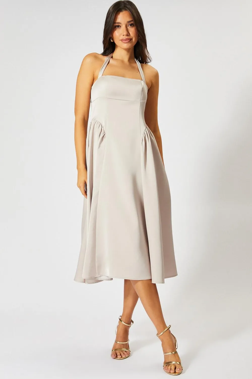 Dresses^Nasty Gal Satin Halterneck Midi Bridesmaid Dress |