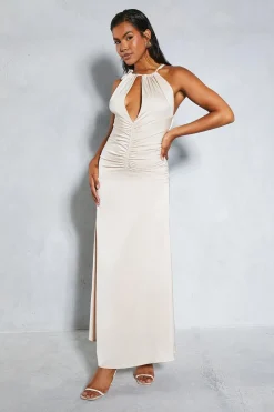 Dresses^Nasty Gal Satin Halterneck Ruched Front Maxi Dress |