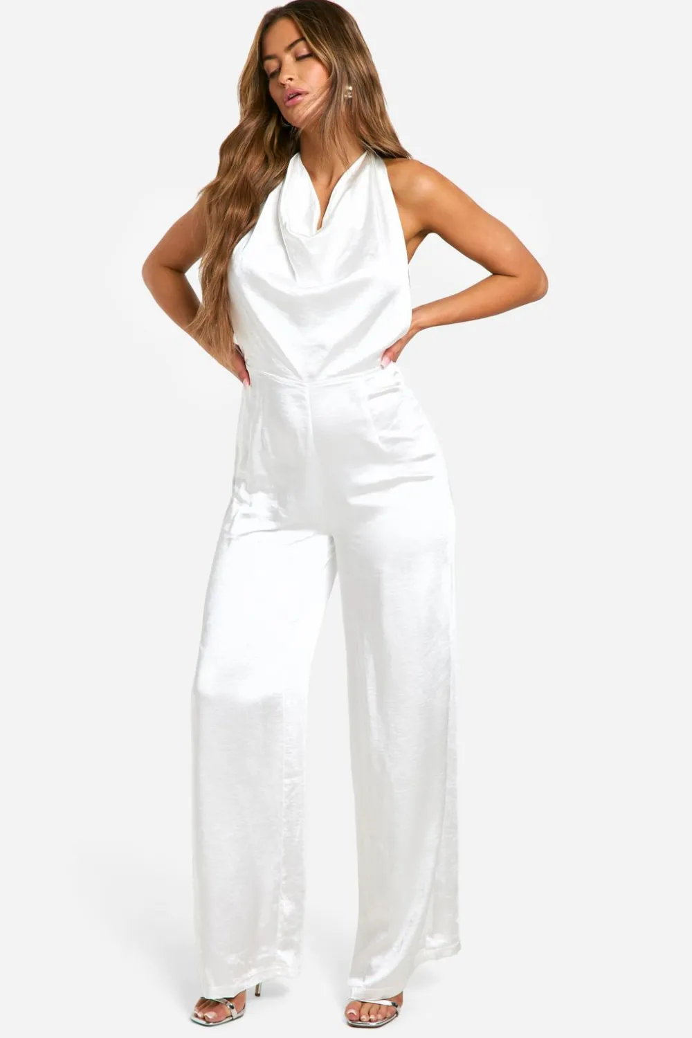 Jumpsuits|Jumpsuits^Nasty Gal Satin High Cowl Backless Jumpsuit |