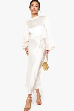 Dresses^Nasty Gal Satin High Neck Balloon Sleeve Midi Dress |
