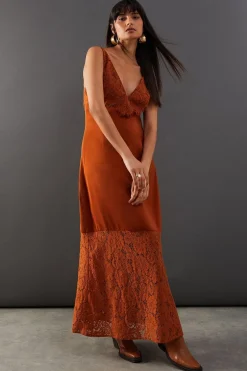 Dresses^Nasty Gal Satin Lace Panelling Maxi Slip Dress |