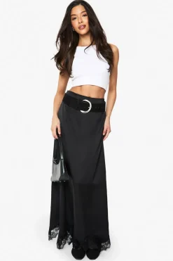 Skirts|Skirts^Nasty Gal Satin Lace Trim Maxi Slip Skirt |