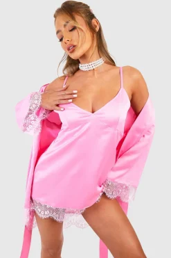 Sleepwear^Nasty Gal Satin Lace Trim Night Dress |