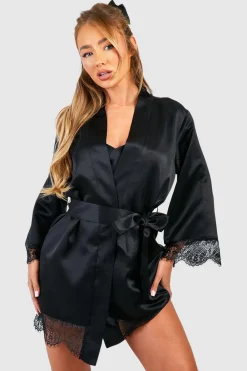 Sleepwear^Nasty Gal Satin Lace Trim Robe |