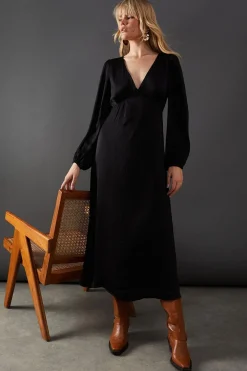 Dresses^Nasty Gal Satin Plunge Neck Midi Dress |