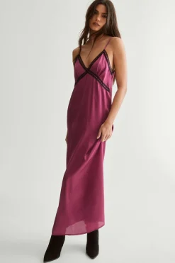 Maxi Dresses|Dresses^Nasty Gal Satin Ribbon Lace Trim Maxi Slip Dress |
