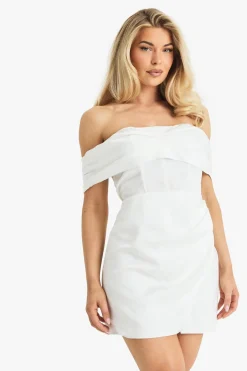 Dresses^Nasty Gal Satin Ruched Bardot Drape Detail Mini Dress |