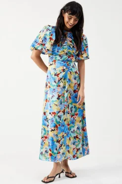 Dresses^Nasty Gal Satin Ruched Front Puff Sleeve Midi Dress |