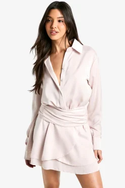 Dresses^Nasty Gal Satin Ruched Shirt Dress |