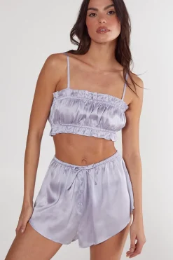 Sleepwear^Nasty Gal Satin Ruffle Short Pajama Set |