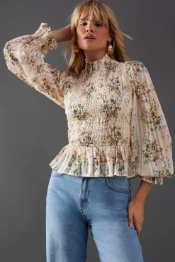 Stripes|Tops^Nasty Gal Satin Shadow Stripe Shirring Peplum Hem Top |