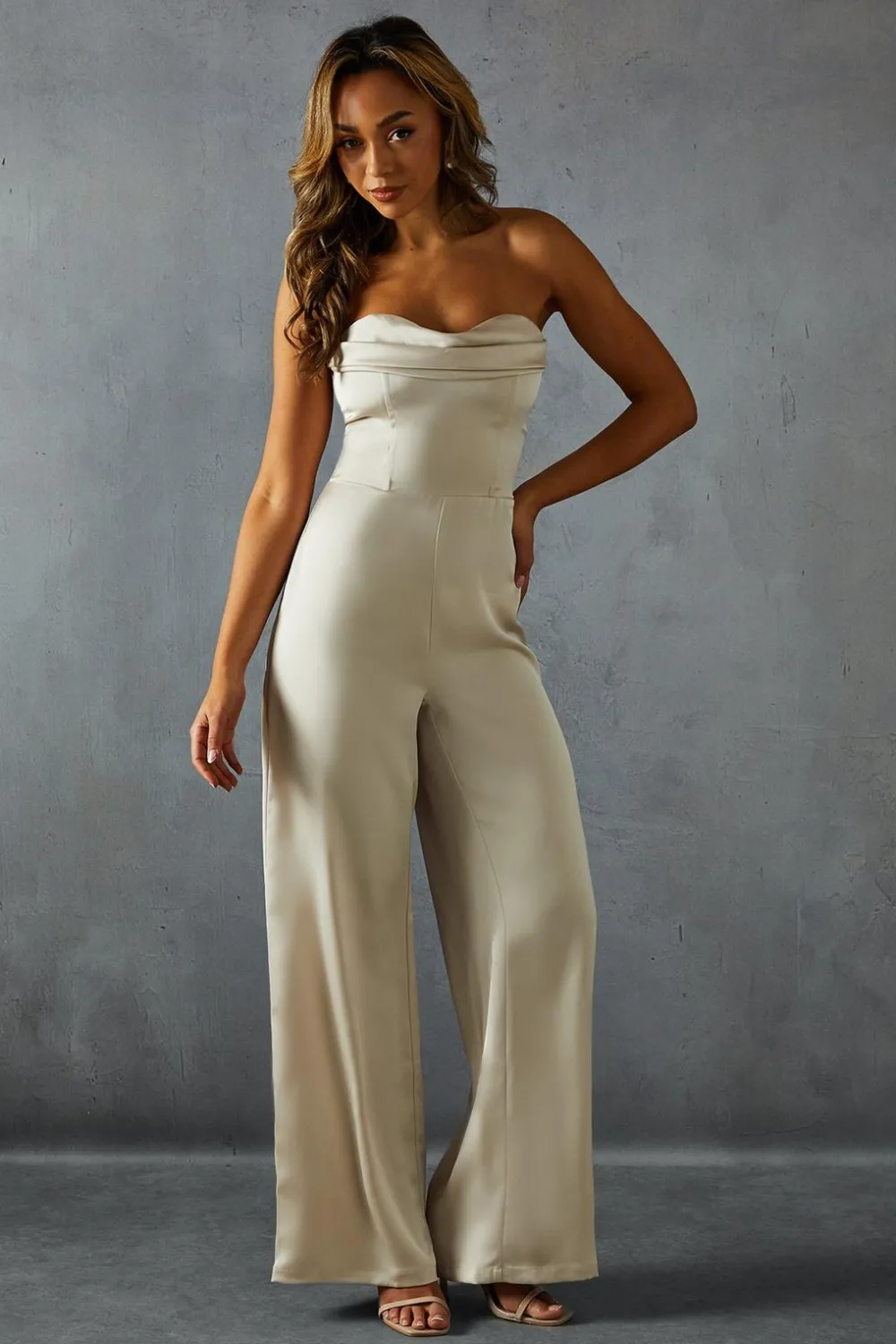 Jumpsuits|Jumpsuits^Nasty Gal Satin Sweetheart Drape Wide Leg Jumpsuit |