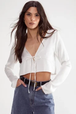 Tops^Nasty Gal Satin Tie Front Long Sleeve Top |
