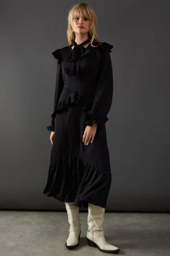 Dresses^Nasty Gal Satin Tie Neck Ruffle Midi Dress |