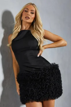 Dresses^Nasty Gal Satin Tulle Hem Racer Neck Mini Dress |