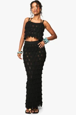 Crochet^Nasty Gal Scallop Detail Knitted Crochet Beach Maxi Skirt |