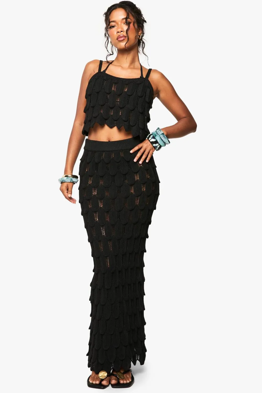 Crochet^Nasty Gal Scallop Detail Knitted Crochet Beach Maxi Skirt |