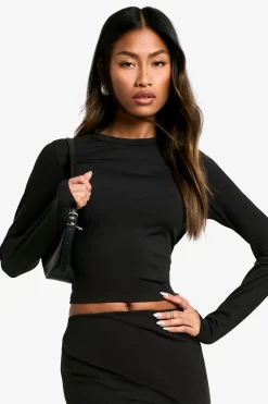 Tops^Nasty Gal Sculpting Slinky Crew Neck Long Sleeve Top |