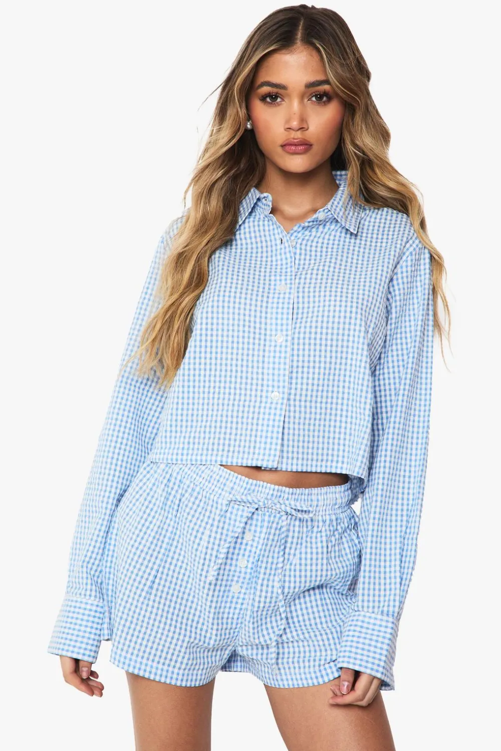 Stripes|Two Piece Sets^Nasty Gal Seersucker Pinstripe Crop Shirt and Shorts Co-ord |