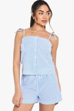 Stripes|Sleepwear^Nasty Gal Seersucker Stripe Button Cami & Short Pyjama Set |