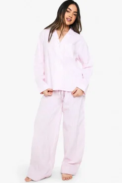 Stripes|Sleepwear^Nasty Gal Seersucker Stripe Long Sleeve Shirt & Trousers Pyjama Set |