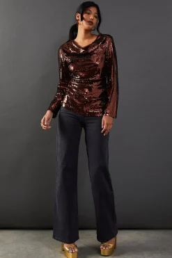 Sequin Outfits|Tops^Nasty Gal Sequin Cowl Neck Ruched Top |