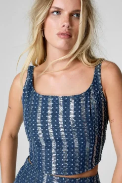 Sequin Outfits|Denim Tops^Nasty Gal Sequin Denim Corset Top |