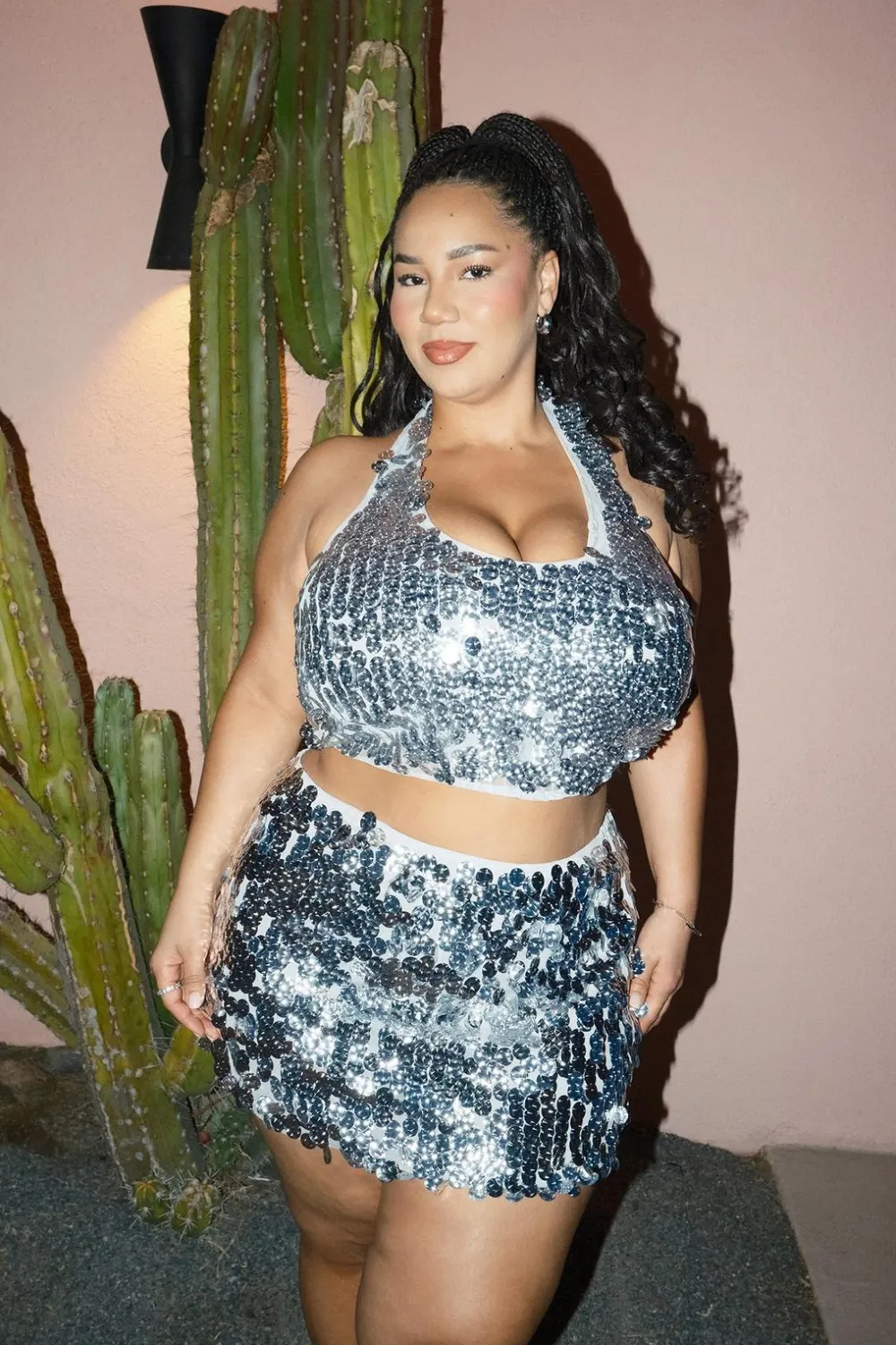 Sequin Outfits|Disco Outfits^Nasty Gal Sequin Haltnerneck Crop Top |