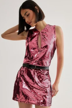 Sequin Outfits|Disco Outfits^Nasty Gal Sequin Plunge Keyhole Blouson Mini Dress |