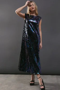 Sequin Outfits|Dresses^Nasty Gal Sequin Shoulder Pad Sleeveless Midi Dress |