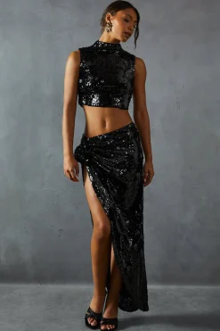 Sequin Outfits|Skirts^Nasty Gal Sequin Top & Split Leg Maxi Skirt Co Ord |